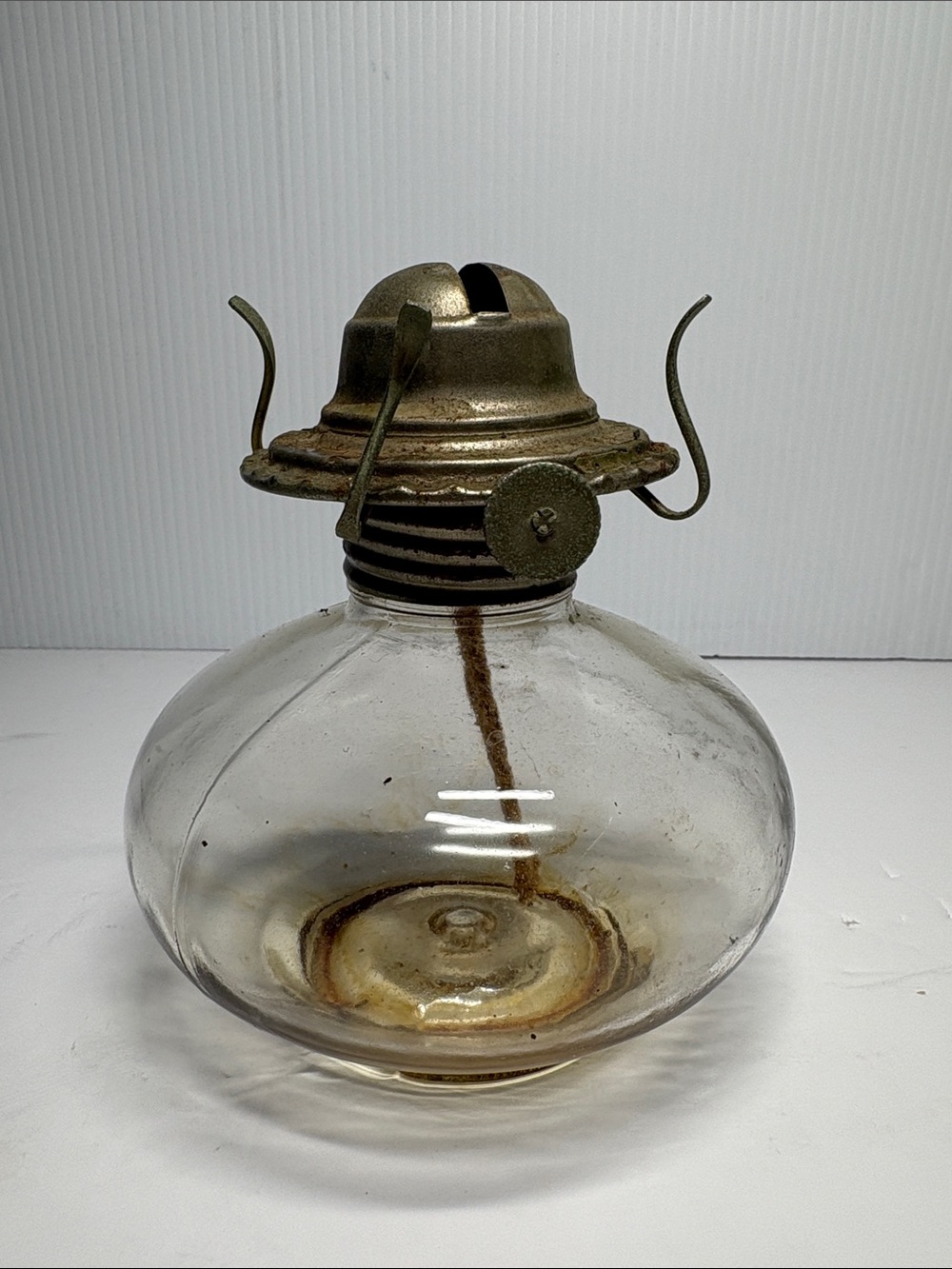 Antique Hurricane Glass Oil Lamp Base with Brass Burner - Clear Glass - Picture 7 of 7